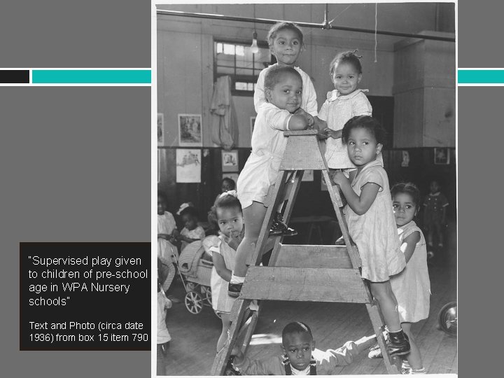 “Supervised play given to children of pre-school age in WPA Nursery schools” Text and