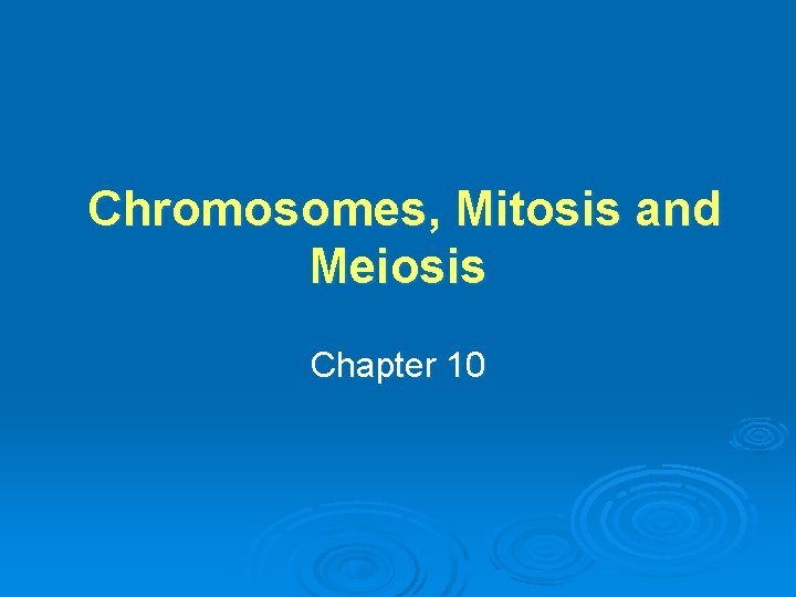 Chromosomes, Mitosis and Meiosis Chapter 10 