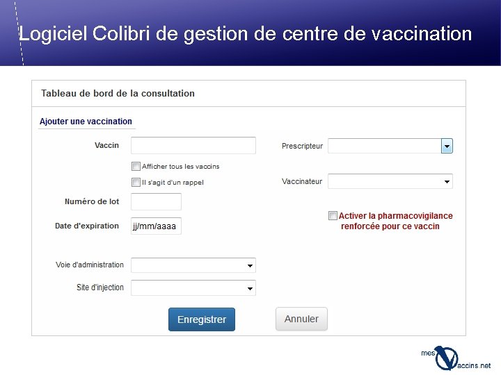 Logiciel Colibri de gestion de centre de vaccination 