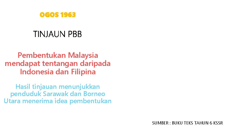 OGOS 1963 Pembentukan Malaysia mendapat tentangan daripada Indonesia dan Filipina Hasil tinjauan menunjukkan penduduk