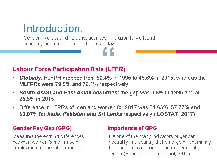 Introduction: Gender diversity and its consequences in relation to work and economy are much