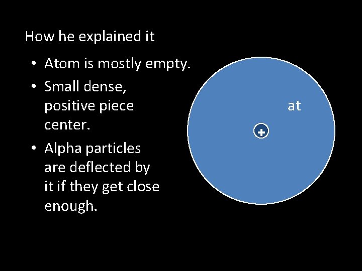 How he explained it • Atom is mostly empty. • Small dense, positive piece How he explained it • Atom is mostly empty. • Small dense, positive piece