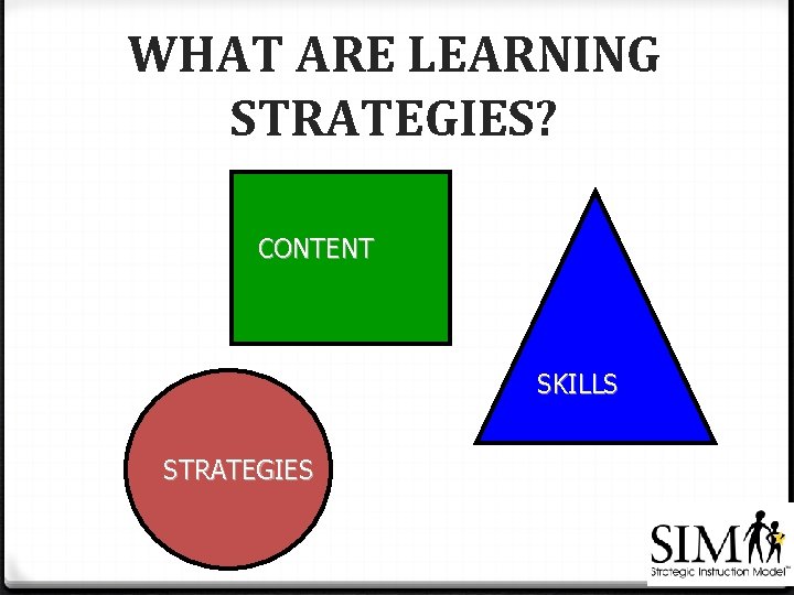 WHAT ARE LEARNING STRATEGIES? CONTENT SKILLS STRATEGIES 