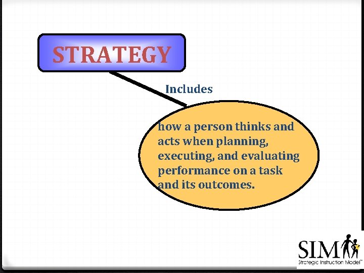 STRATEGY Includes how a person thinks and acts when planning, executing, and evaluating performance