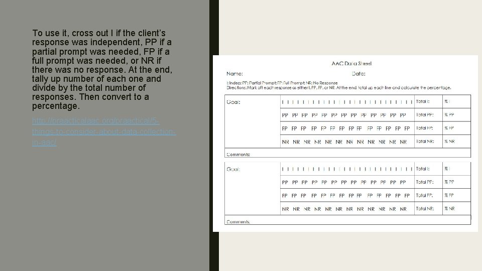 To use it, cross out I if the client’s response was independent, PP if