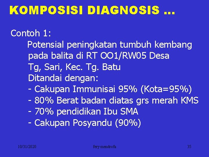 KOMPOSISI DIAGNOSIS … Contoh 1: Potensial peningkatan tumbuh kembang pada balita di RT OO