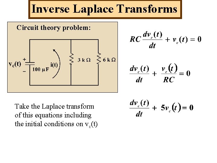 Inverse Laplace Transforms Circuit theory problem: Take the Laplace transform of this equations including