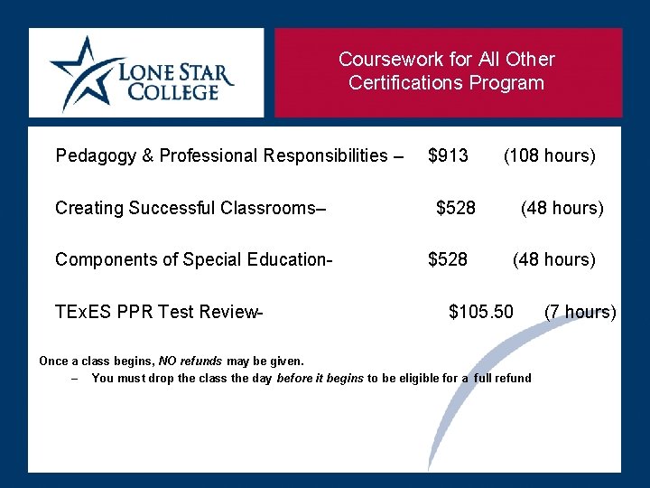 Coursework for All Other Certifications Program Pedagogy & Professional Responsibilities – Creating Successful Classrooms–