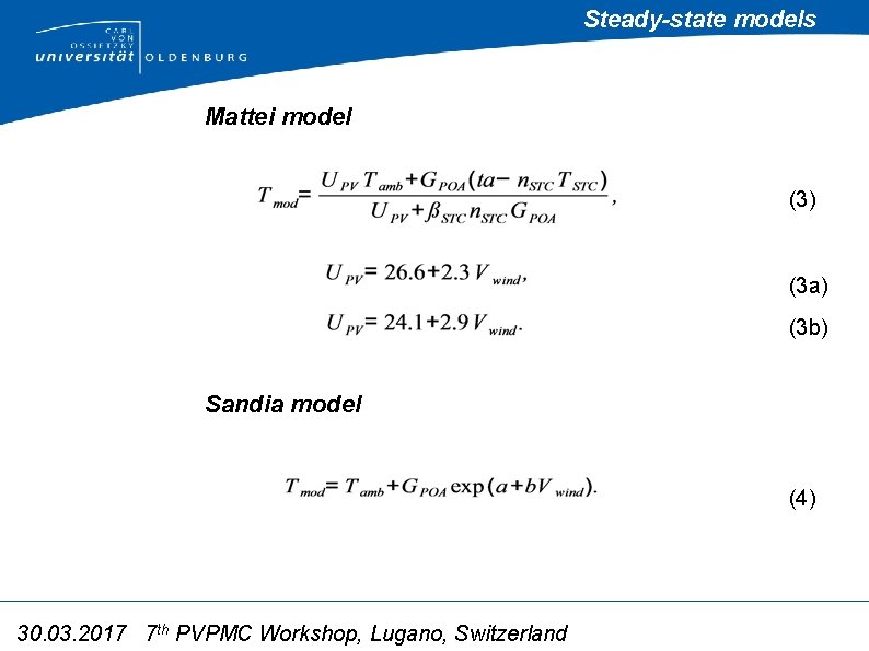 Steady-state models Mattei model (3) (3 a) (3 b) Sandia model (4) 30. 03.