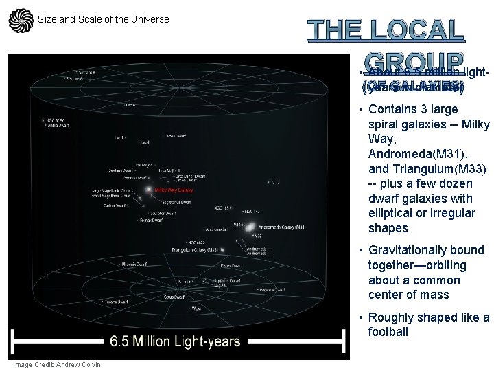 Size and Scale of the Universe THE LOCAL • GROUP About 6. 5 million