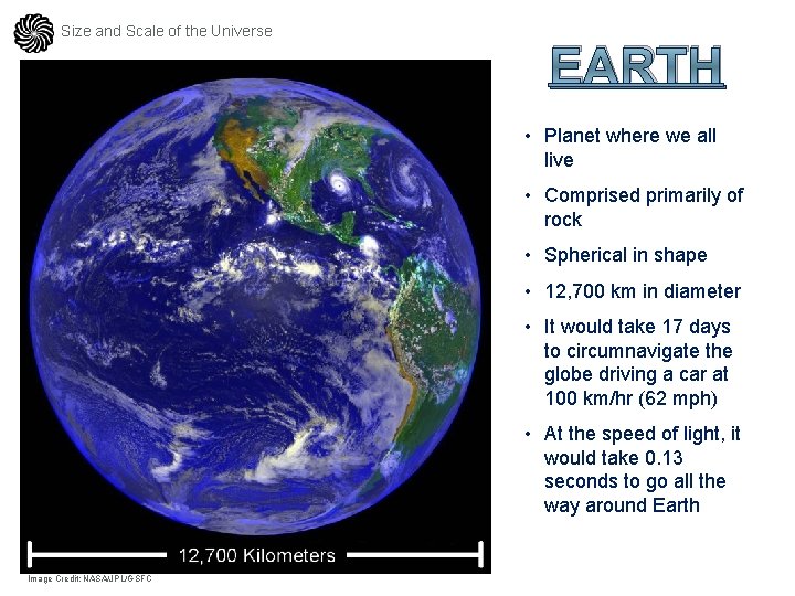 Size and Scale of the Universe EARTH • Planet where we all live •