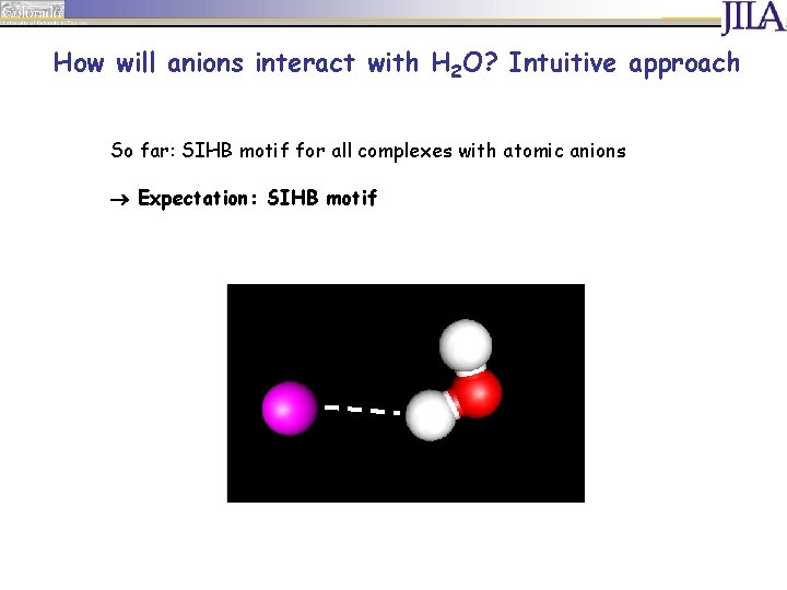 How will anions interact with H 2 O? Intuitive approach So far: SIHB motif