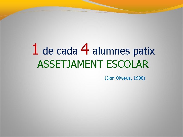 1 de cada 4 alumnes patix ASSETJAMENT ESCOLAR (Dan Olweus, 1998) 