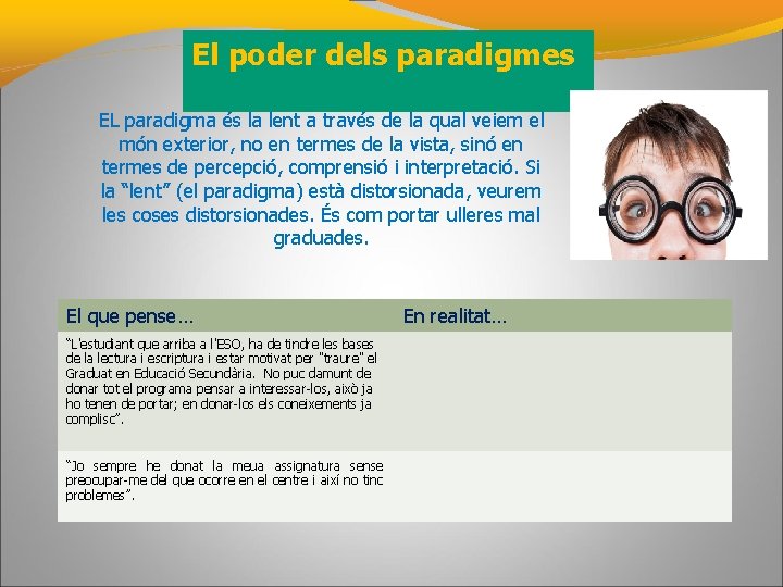 El poder dels paradigmes EL paradigma és la lent a través de la qual