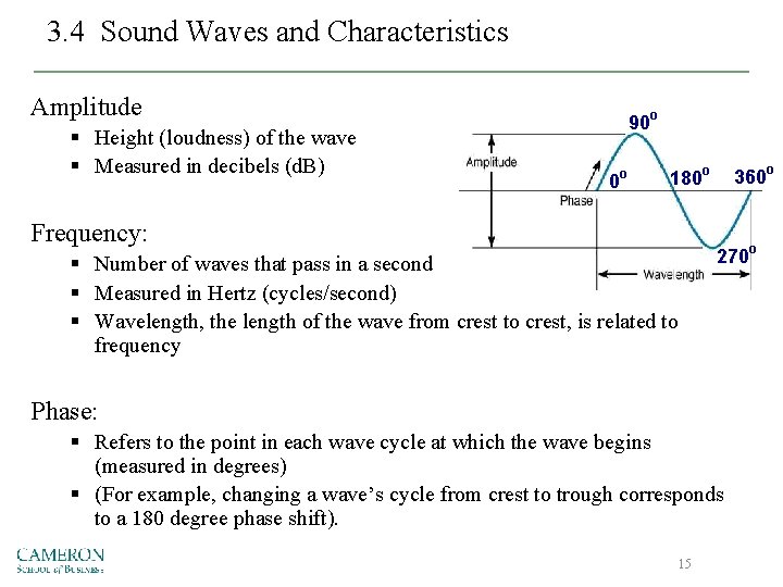 3. 4 Sound Waves and Characteristics Amplitude § Height (loudness) of the wave §