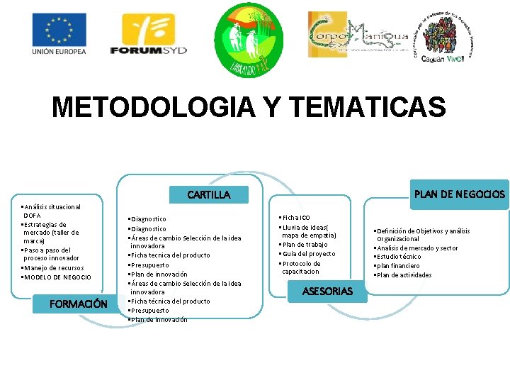 METODOLOGIA Y TEMATICAS PLAN DE NEGOCIOS CARTILLA • Análisis situacional DOFA • Estrategias de