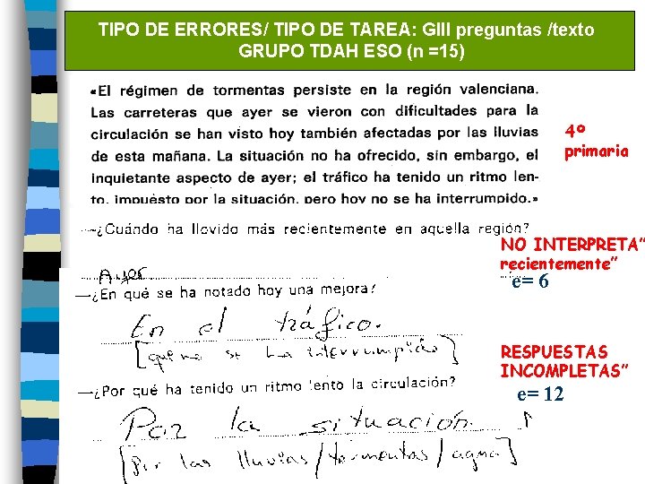 TIPODE DE ERRORES/ TIPO DE DE TAREA: GIII preguntas /texto TIPO TAREA: GI instrucciones