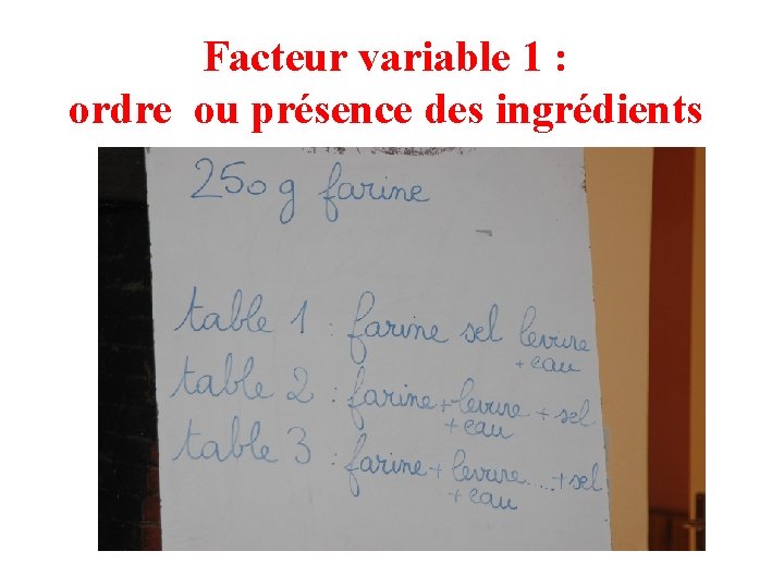 Facteur variable 1 : ordre ou présence des ingrédients 