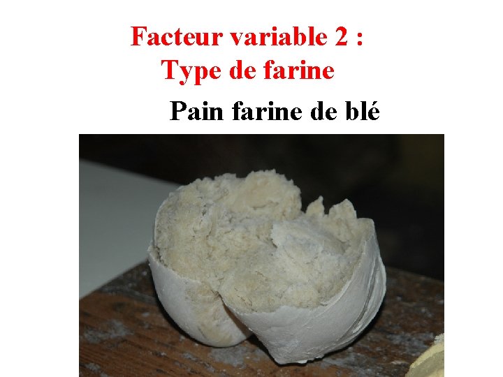 Facteur variable 2 : Type de farine Pain farine de blé 