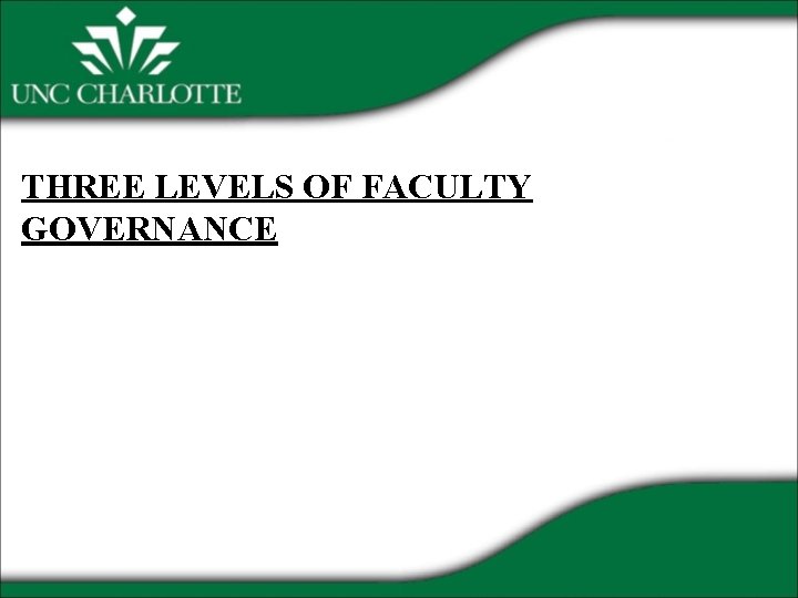 THREE LEVELS OF FACULTY GOVERNANCE 