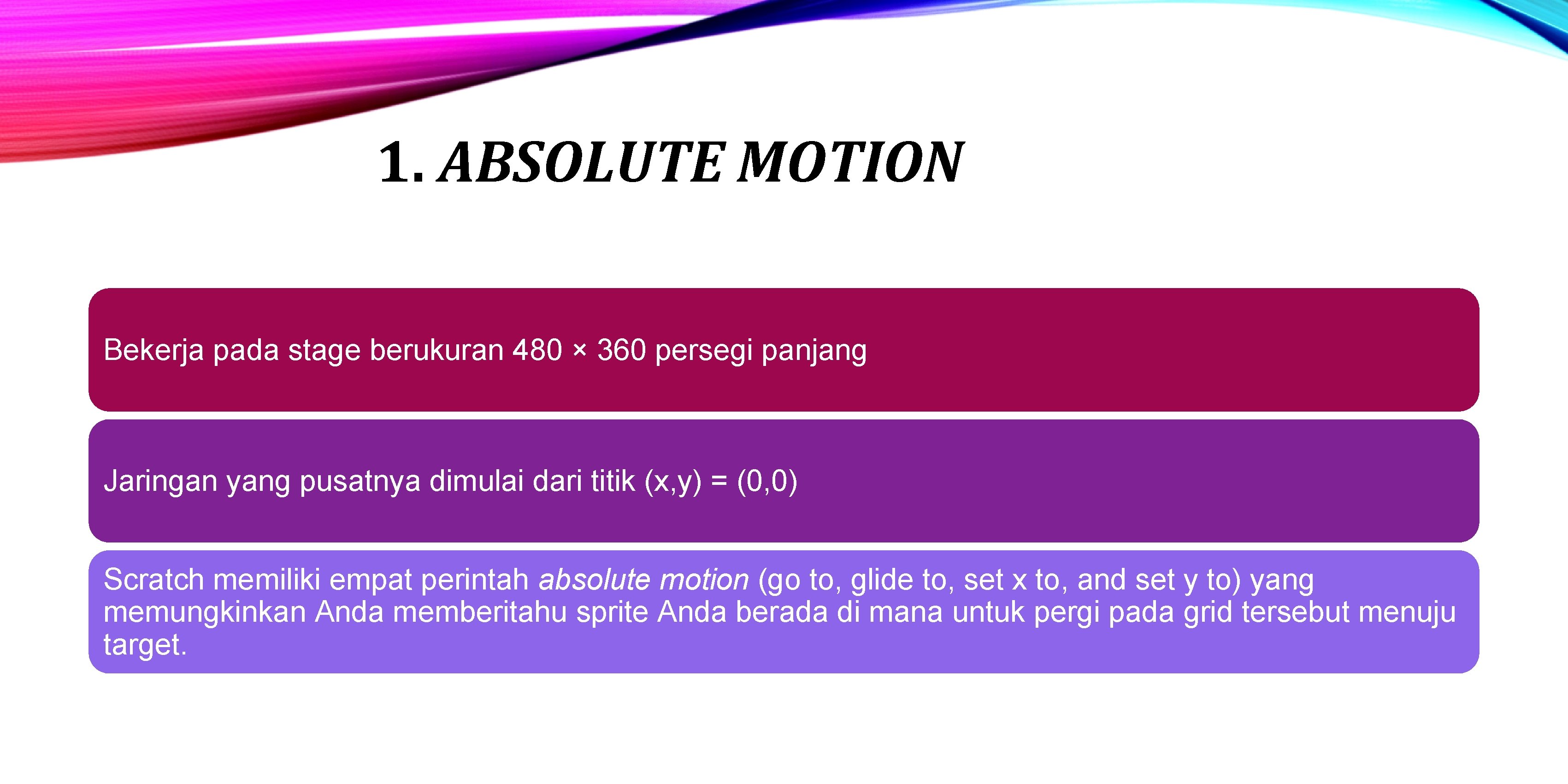 1. ABSOLUTE MOTION Bekerja pada stage berukuran 480 × 360 persegi panjang Jaringan yang