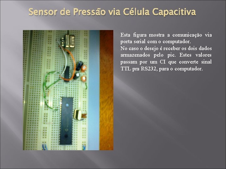 Sensor de Pressão via Célula Capacitiva Esta figura mostra a comunicação via porta serial