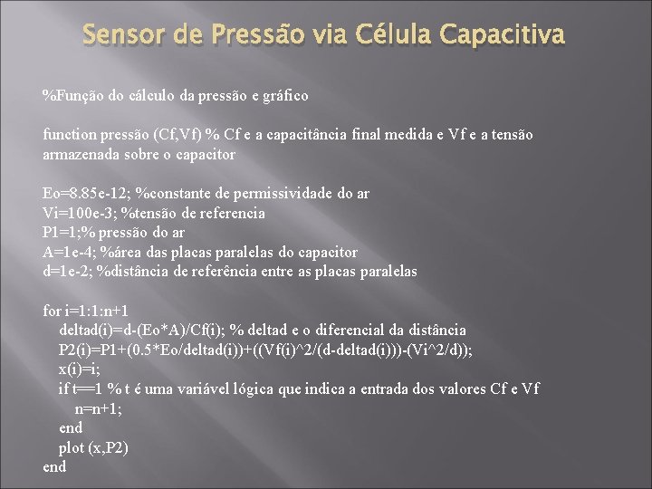 Sensor de Pressão via Célula Capacitiva %Função do cálculo da pressão e gráfico function