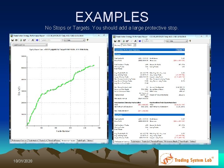 EXAMPLES No Stops or Targets. You should add a large protective stop. 10/31/2020 EXAMPLES No Stops or Targets. You should add a large protective stop. 10/31/2020