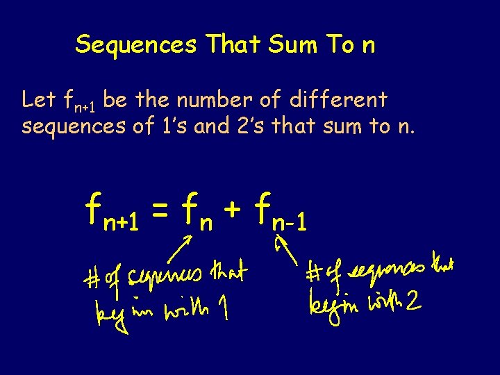 Sequences That Sum To n Let fn+1 be the number of different sequences of