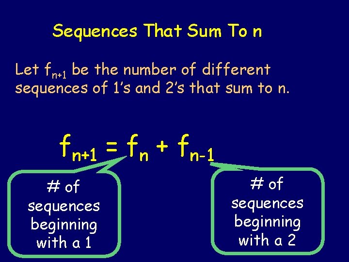 Sequences That Sum To n Let fn+1 be the number of different sequences of