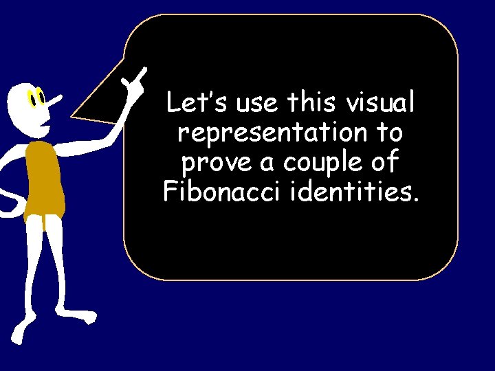 Let’s use this visual representation to prove a couple of Fibonacci identities. 