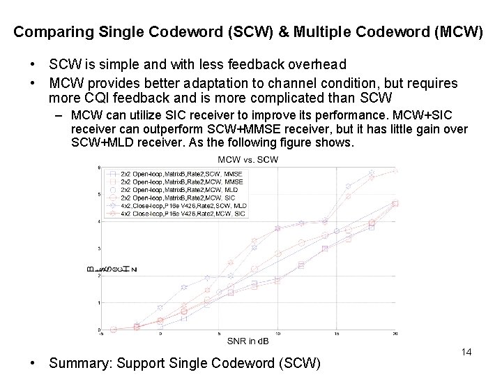 Comparing Single Codeword (SCW) & Multiple Codeword (MCW) • SCW is simple and with