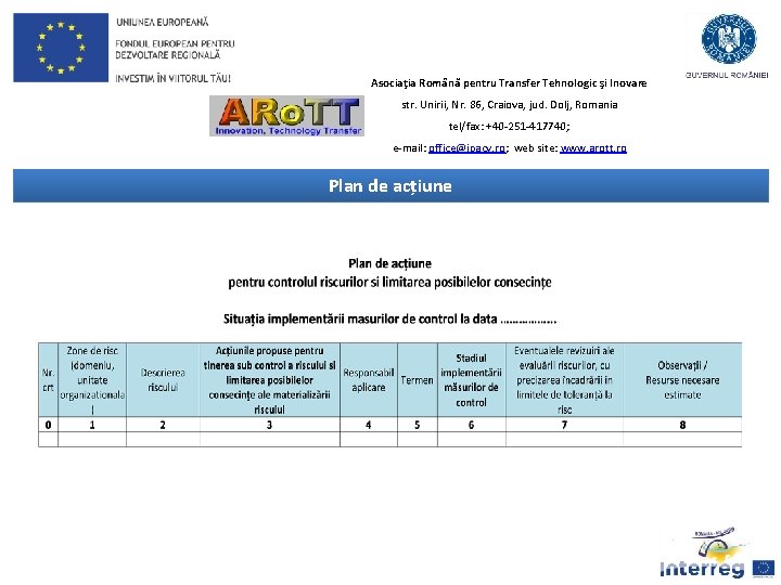 Asociaţia Română pentru Transfer Tehnologic şi Inovare str. Unirii, Nr. 86, Craiova, jud. Dolj,