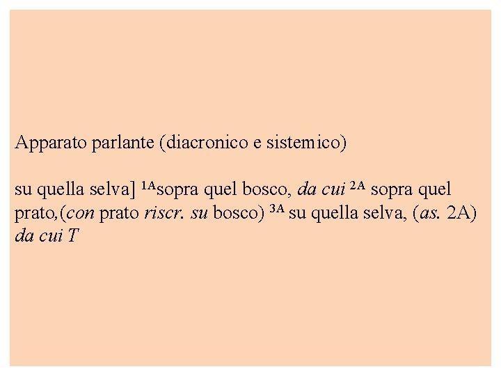 Apparato parlante (diacronico e sistemico) su quella selva] 1 Asopra quel bosco, da cui