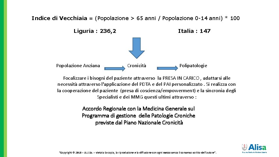 Indice di Vecchiaia = (Popolazione > 65 anni / Popolazione 0 -14 anni) *