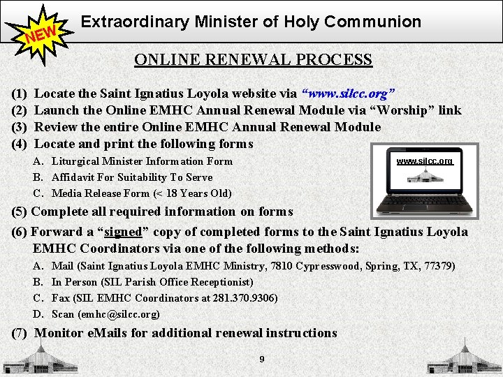 NEW Extraordinary Minister of Holy Communion ONLINE RENEWAL PROCESS (1) (2) (3) (4) Locate