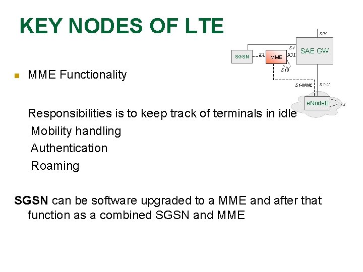 KEY NODES OF LTE SGi SGSN n MME Functionality S 3 MME S 4