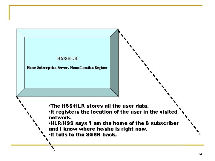 HSS/HLR Home Subscription Server / Home Location Register • The HSS/HLR stores all the