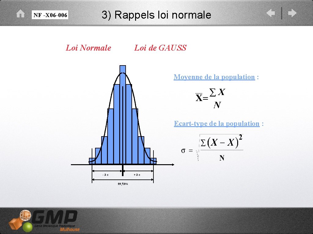 NF -X 06 -006 3) Rappels loi normale Loi Normale Loi de GAUSS Moyenne