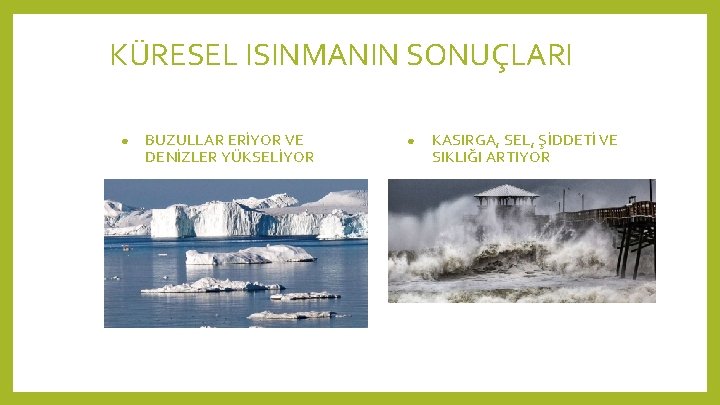 KÜRESEL ISINMANIN SONUÇLARI ● BUZULLAR ERİYOR VE DENİZLER YÜKSELİYOR ● KASIRGA, SEL, ŞİDDETİ VE