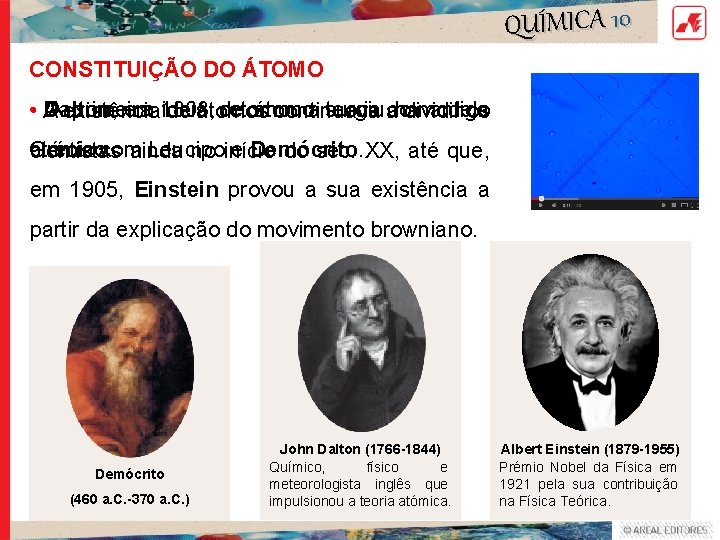 QUÍMICA 10 CONSTITUIÇÃO DO ÁTOMO • A A existência primeira ideia de átomo na