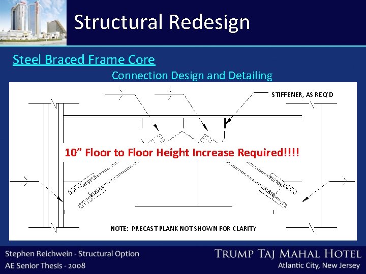 Structural Redesign Steel Braced Frame Core Connection Design and Detailing STIFFENER, AS REQ’D 10”