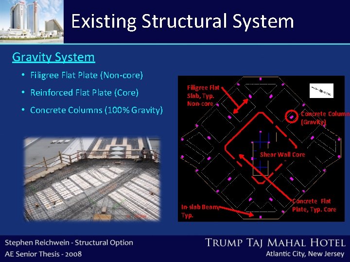 Existing Structural System Gravity System • Filigree Flat Plate (Non-core) • Reinforced Flat Plate