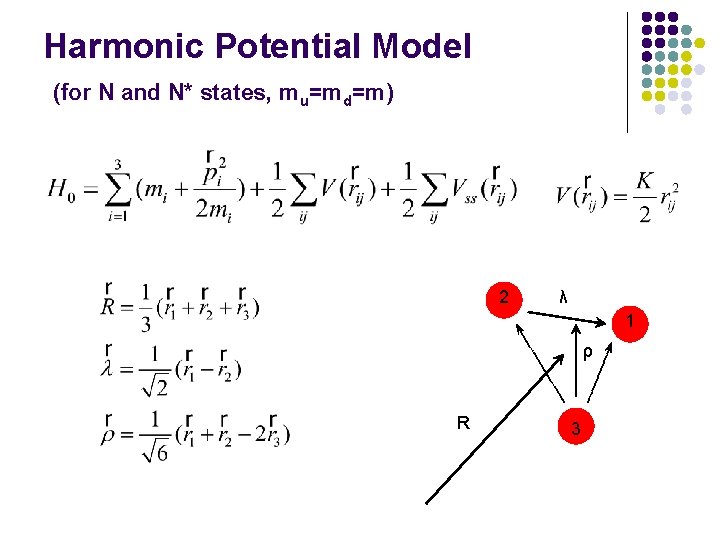 Harmonic Potential Model (for N and N* states, mu=md=m) 2 λ 1 ρ R