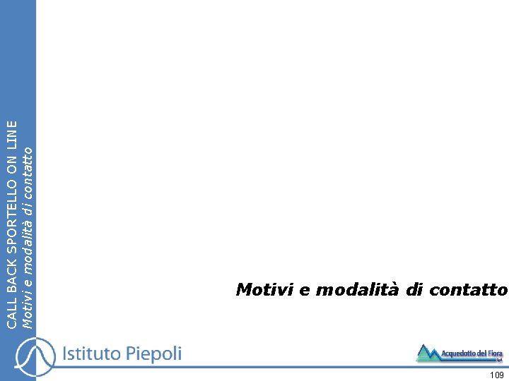 CALL BACK SPORTELLO ON LINE Motivi e modalità di contatto 109 