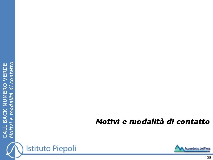 CALL BACK NUMERO VERDE Motivi e modalità di contatto 130 