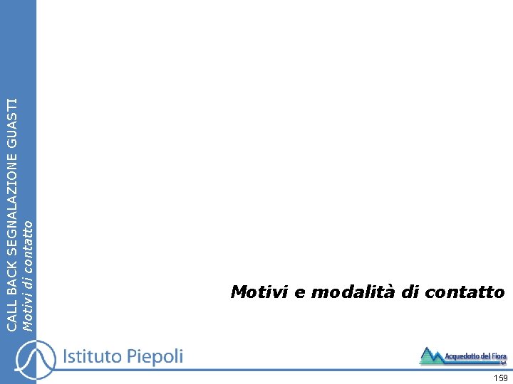 CALL BACK SEGNALAZIONE GUASTI Motivi di contatto Motivi e modalità di contatto 159 