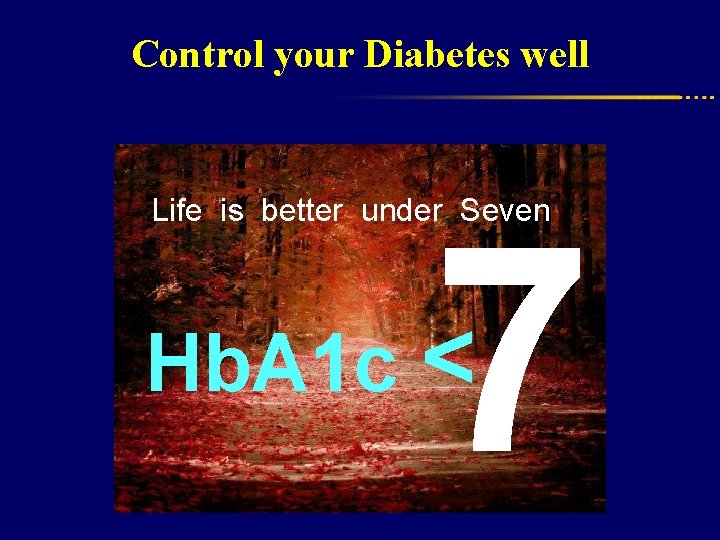 Control your Diabetes well 7 Life is better under Seven Hb. A 1 c