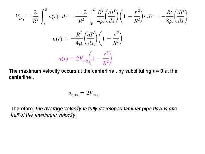 The maximum velocity occurs at the centerline. by substituting r = 0 at the