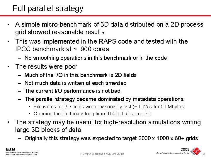 Full parallel strategy • A simple micro-benchmark of 3 D data distributed on a